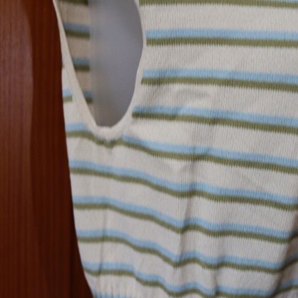 Nanette Lepore Cream Green Blue Stripe Sleeveless Bow Top Large Soft Chic Style - Picture 4 of 16